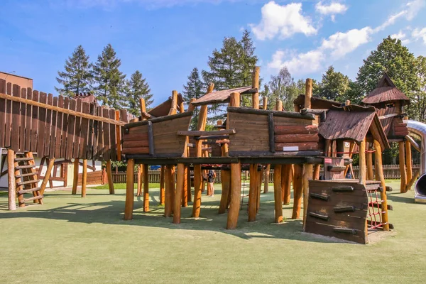 fully wooden playground. ecological material, naturalness