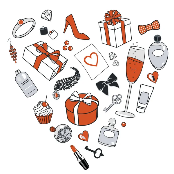 Presents-for-Women-in-Heart-Shape — Stok fotoğraf