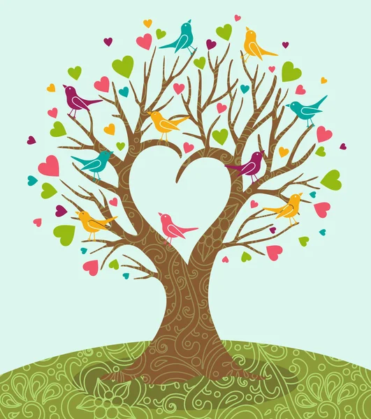 ağaç ve renkli kuşlar