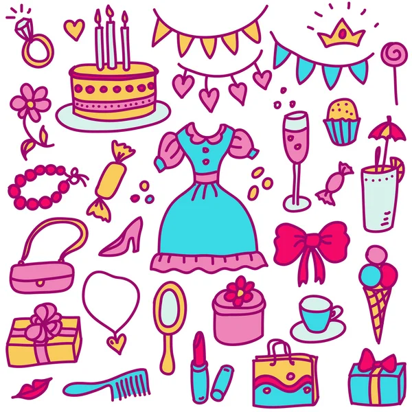 Cumpleaños de princesa en color — Vector de stock