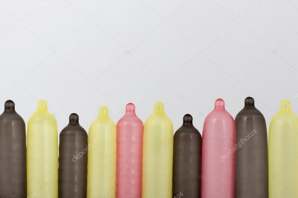 Close up of colorful condoms