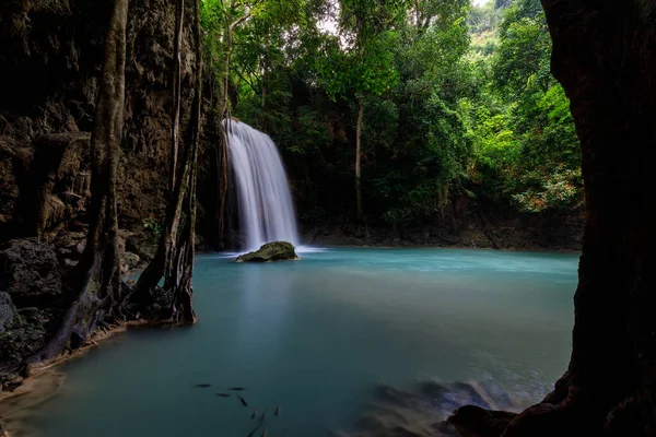 Erawan Waterfall Beautiful Waterfall Deep Forest Thailand — Stock Photo, Image