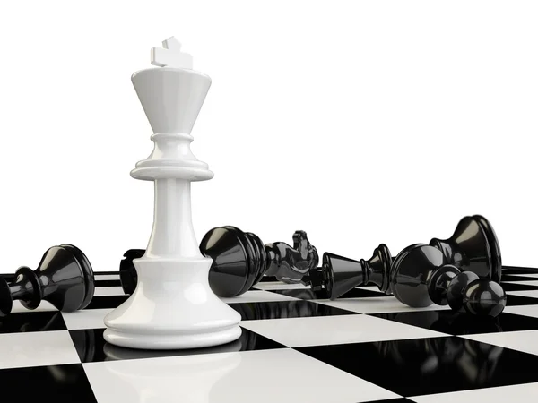 A chessboard with the kings standing and the other pieces on the — Stock Photo, Image