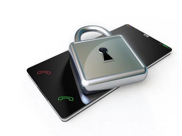 Touch screen phone with a metallic padlock above. — Stock Photo, Image