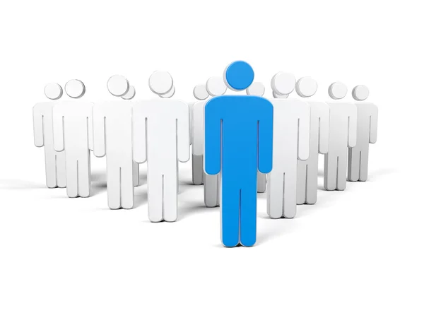 A row of white human figures in the first row with a blue silhou — Stock Photo, Image