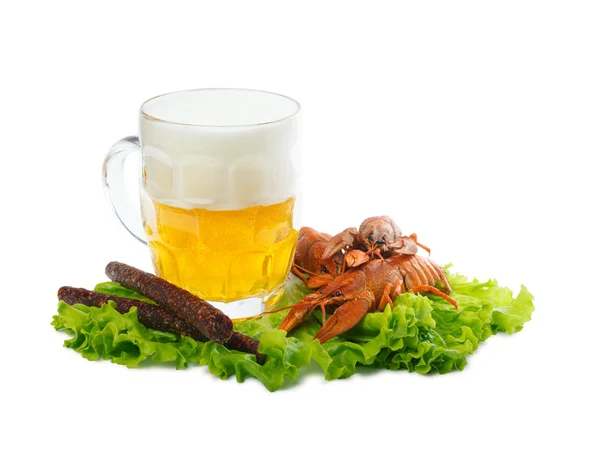 Beer with crayfish and sausages