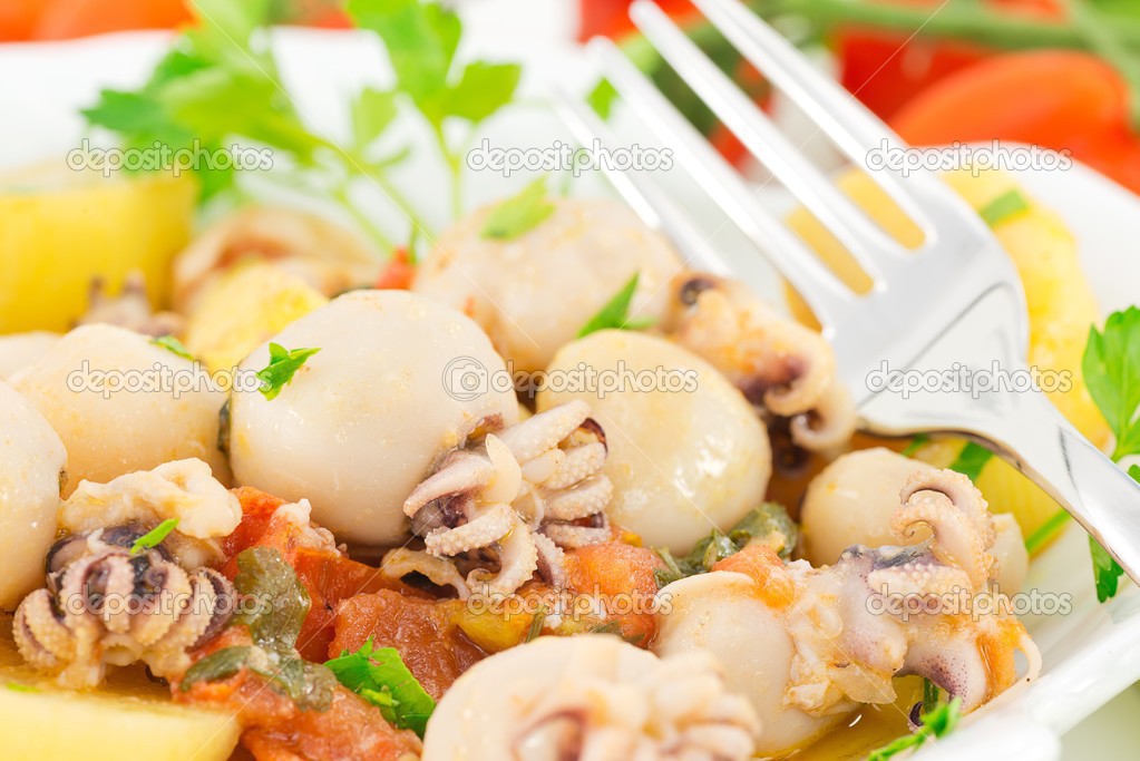 Squid and potatoes- fish