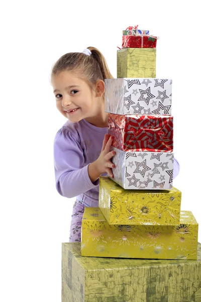 Little girl with a gift box — Stock Photo, Image