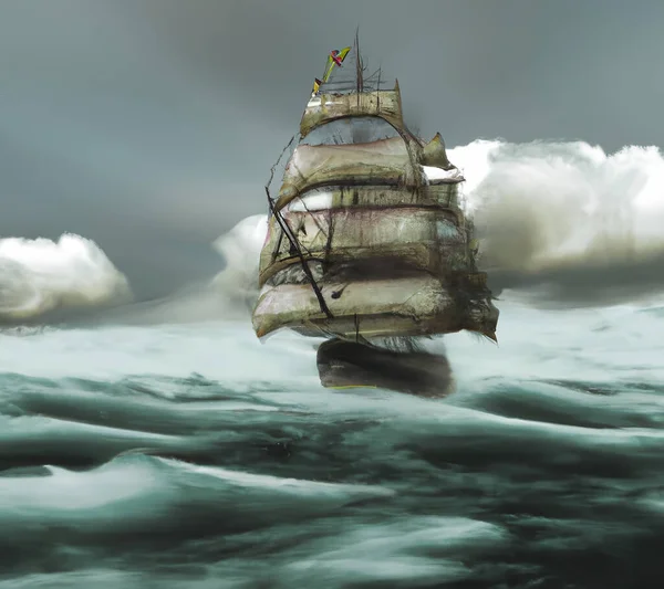 Digital Art Ship Sailing Ocean — Stock Photo, Image