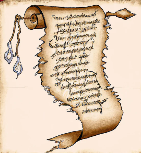 Digital art of ancient scroll with handwritten text on it