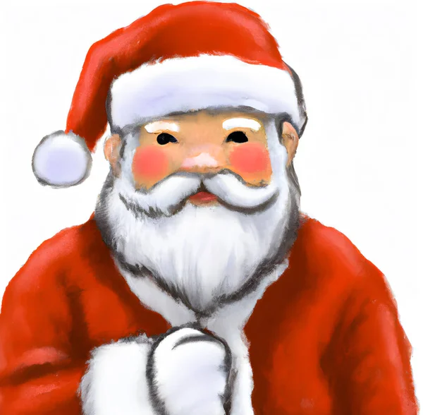 Illustrazione Babbo Natale Con Barba Bianca Cappuccio Rosso — Foto Stock