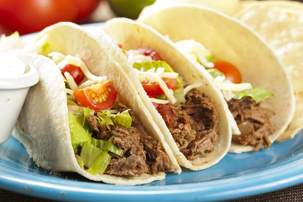 Fresh Homemade Shredded Beef Tacos — Stock Photo, Image