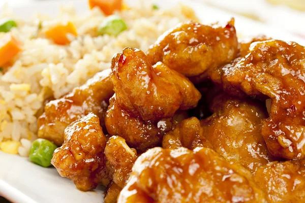 Frango de laranja caseiro com arroz — Fotografia de Stock