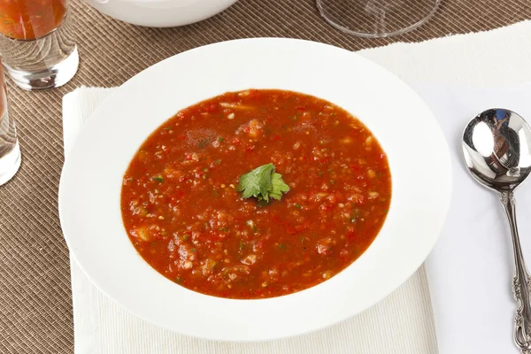 Čerstvé domácí studené gazpacho polévka — Stock fotografie