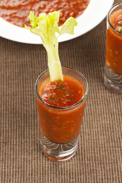 Färska hemgjorda kalla gazpacho soppa — Stockfoto