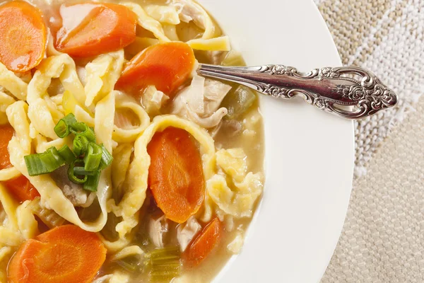 Homemade Organic Chicken Noodle Soup — Stock Photo, Image