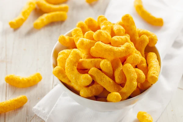 Unhealthy Orange Puffy Cheese Crisps — Stock Photo, Image