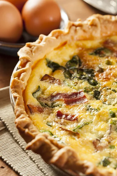 Homemade Spinach and Bacon Egg Quiche — Stock Photo, Image