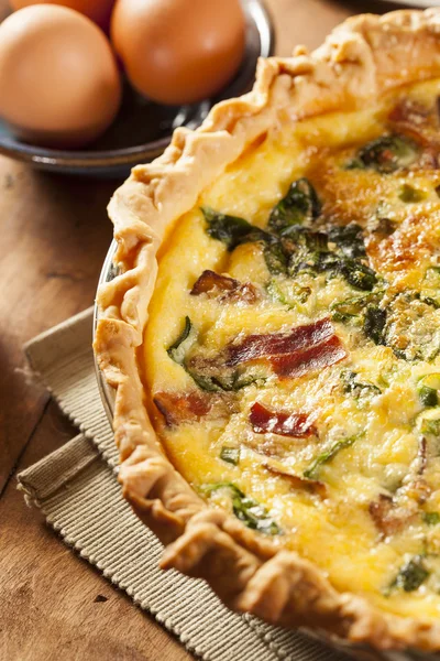 Homemade Spinach and Bacon Egg Quiche — Zdjęcie stockowe