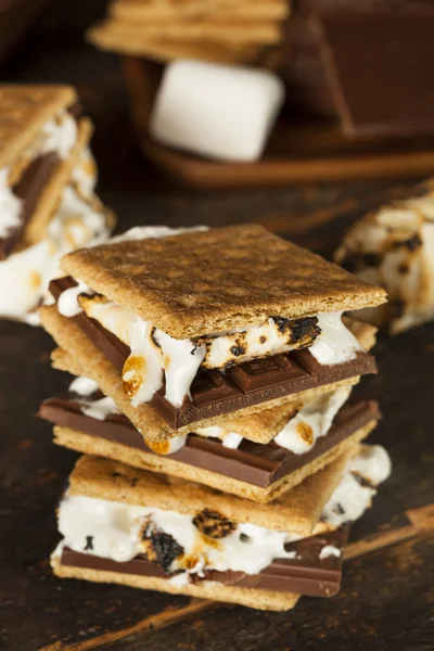 Zelfgemaakte S'more met chocolade en marshmallow — Stockfoto