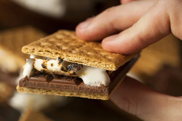 초콜릿과 마쉬 멜 로우와 함께 수 제 S'more — 스톡 사진