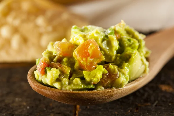 Homemade Organic Guacamole and Tortilla Chips — Stock Photo, Image