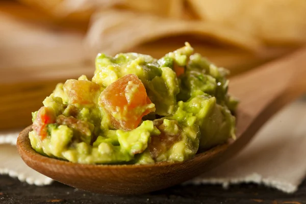 Zelfgemaakte organische guacamole en tortilla chips — Stockfoto