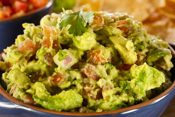 Zelfgemaakte organische guacamole en tortilla chips — Stockfoto