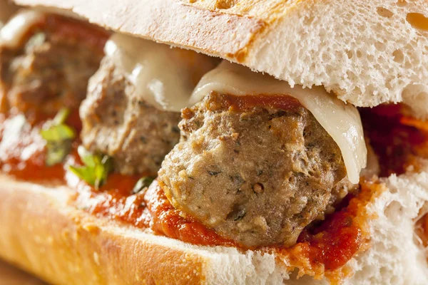 Hot and Homemade Spicy Meatball Sub Sandwich — Stock Photo, Image