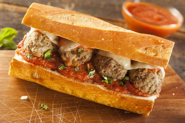 Hot and Homemade Spicy Meatball Sub Sandwich — Stock Photo, Image