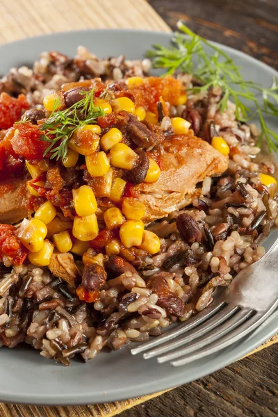 Pollo del suroeste con arroz y maíz — Foto de Stock