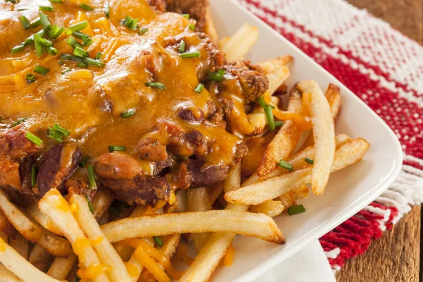 Unhealthy Messy Chili Cheese Fries — Stock Photo, Image