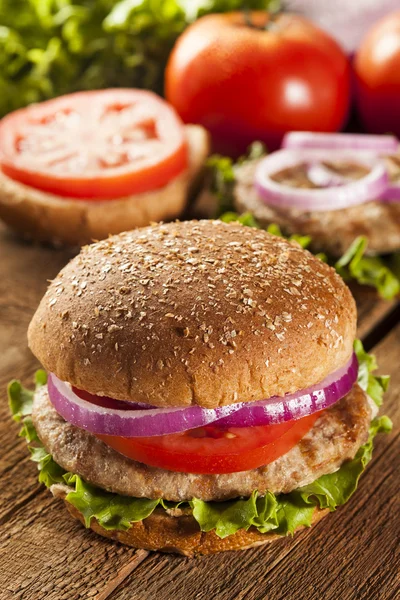 Házi pulyka burgert, egy zsemle — Stock Fotó