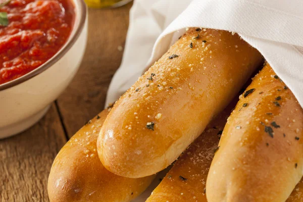 Homemade Bread Sticks with Marinera Sauce — Stock Photo, Image