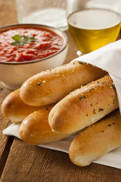 Homemade Bread Sticks with Marinera Sauce — Stock Photo, Image