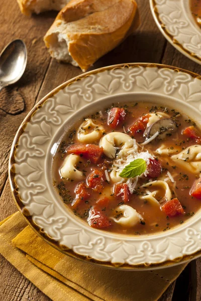 Rustikální domácí tortellini polévka — Stock fotografie