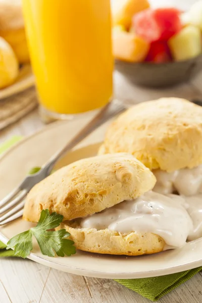 Homemade Buttermilk Biscuits and Gravy — Stock Photo, Image