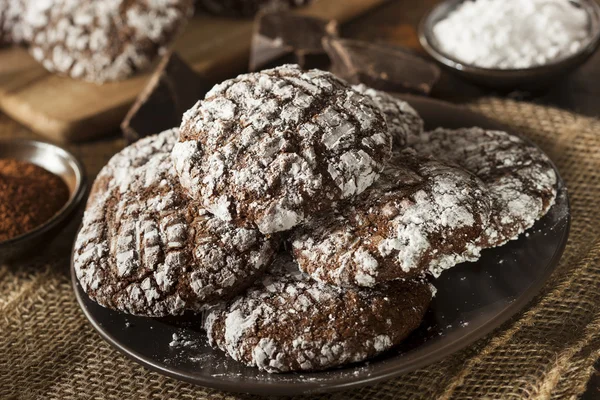 Chocolate Crinkle Cookies with Powdered Sugar — Stock Photo, Image