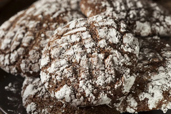 Chocolade crinkle cookies met poedersuiker — Stockfoto