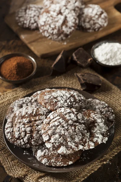 Chocolate Crinkle Cookies with Powdered Sugar — Stock Photo, Image