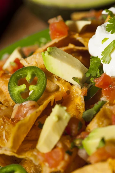 Homemade Unhealthy Nachos with Cheese and Vegetables — Stock Photo, Image
