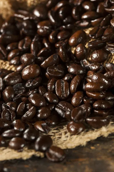 Chicchi di caffè scuro biologico — Foto Stock