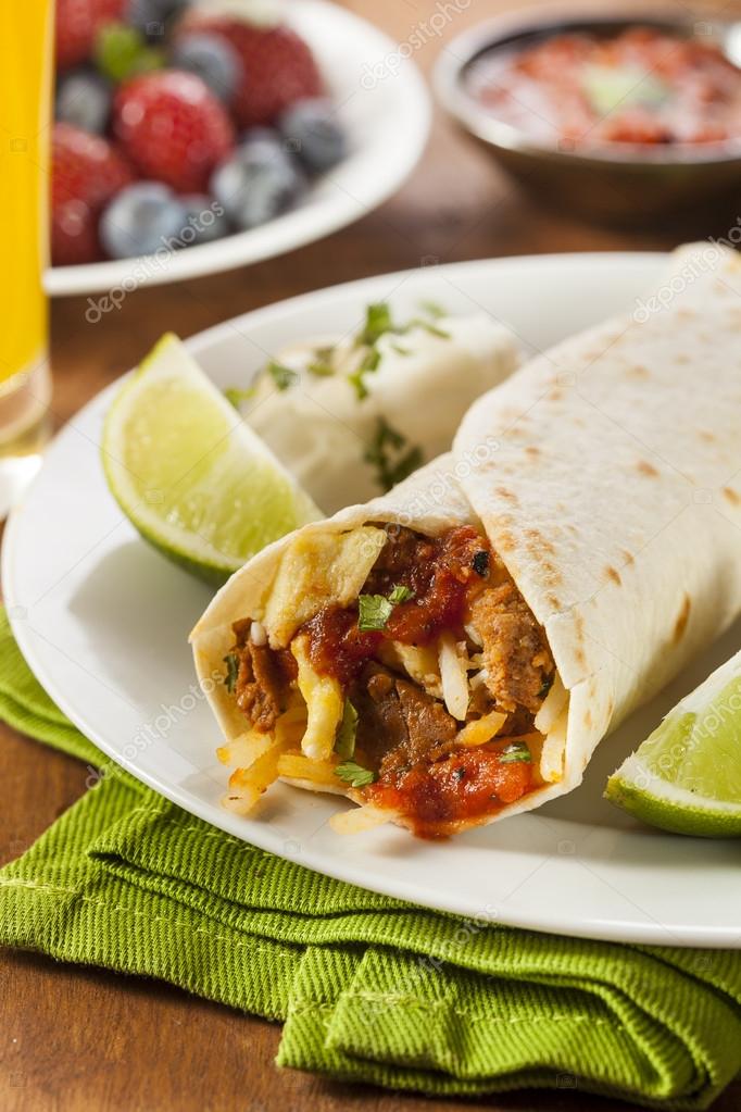 Hearty Chorizo Breakfast Burrito — Stock Photo © bhofack2 39788091