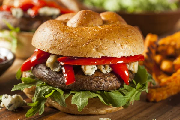 Burger Jamur Portobello Vegetarian Sehat — Stok Foto