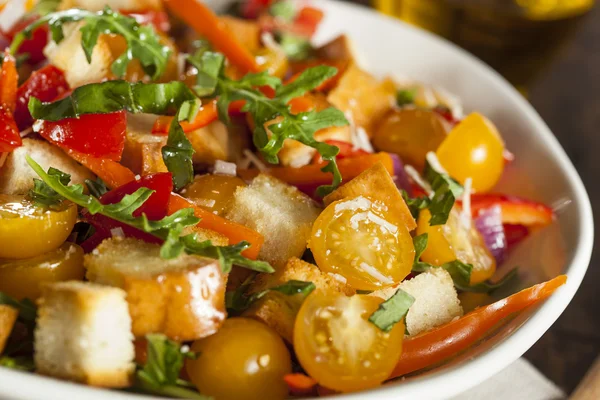 Traditionella friska panzanella salad伝統的な健康パンツァネラ サラダ — Stockfoto