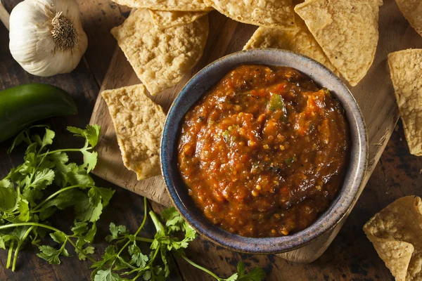 Biologische rode pittige salsa — Stockfoto