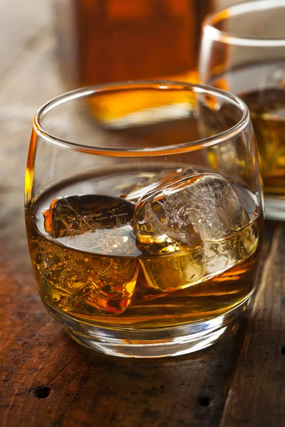 Alcoholic Whiskey Bourbon in a Glass with Ice — Stock Photo, Image