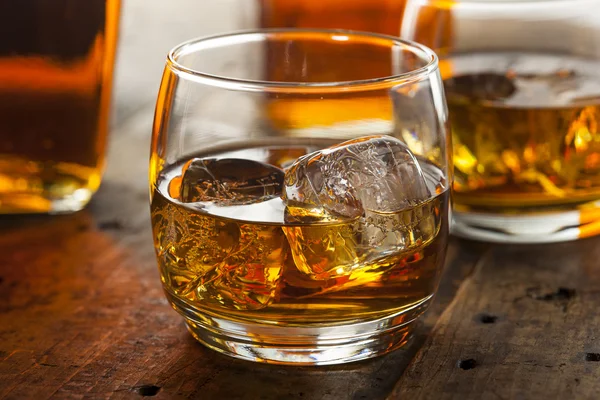 Alcoholic Whiskey Bourbon in a Glass with Ice — Stock Photo, Image