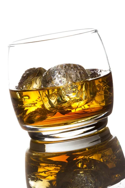 Alcoholic Whiskey Bourbon in a Glass with Ice — Stock Photo, Image