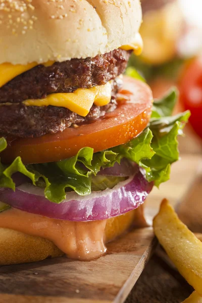 Hamburguesa de queso de res con tomate de lechuga — Foto de Stock